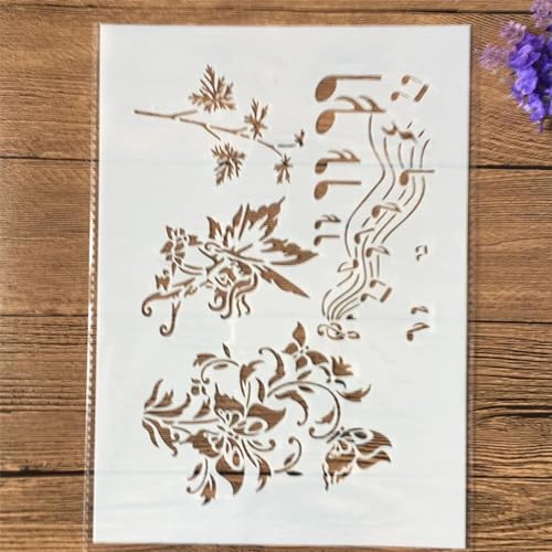 Schablonen zum Malen, A4, 29 x 21 cm, Musiknoten, Schmetterling, Kunstschablonen zum Basteln, wiederverwendbar, Schichtvorlagen-Set, Farbe auf Holz, Wand, Leinwand Schablonen zum Malen, A4, 29 x 21 cm, Musiknoten, Schmetterling, Kunstschablonen zum Basteln, wiederverwendbar, Schichtvorlagen-Set, Farbe auf Holz, Wand, Leinwand von DAOTUNGWDHUO