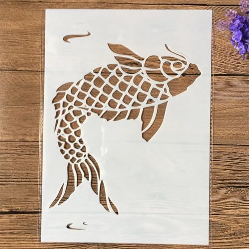 Schablonen zum Malen, A4, 29 x 21 cm, große Karpfen, wiederverwendbare Schablonen zum Basteln auf Holz, Wand, Stoff, Felsen, Leinwand, Möbeln, DIY-Kunstprojekten von DAOTUNGWDHUO