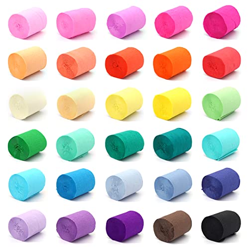 DAOUZL Krepppapier 30 Farben, Krepppapier bunt, Regenbogen Krepppapier, Party Bunt Kreppbänder, Bastelkrepp Bunt für die Hochzeitsdekoration Geburtstagsfeier Weihnachtsdekoration(5cm*10m) von DAOUZL