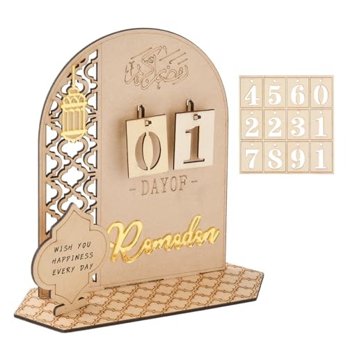DAOUZL Ramadan Kalender, Ramadan Deko, Eid Mubarak Kalender 30-Tage Countdown, DIY Ramadan Dekoration Aus Holz, Mubarak Ramadan Deko, Ramadan Adventskalender Holz Countdown für Ramadan Partys (A) von DAOUZL