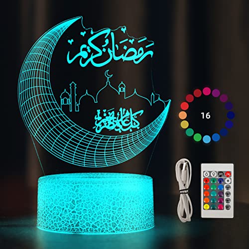 DAOUZL Ramadan LED DIY Lamp, Eid Dekorationen Mond Stern Nachtlichter, 3D 16 Farben Ramadan Mondlampe Farbwechsellampe mit Fernbedienung, USB Datenkabel, Berühren, für Ramadan Handwerk Dekoration (A) DAOUZL Ramadan LED DIY Lamp, Eid Dekorationen Mond Stern Nachtlichter, 3D 16 Farben Ramadan Mondlampe Farbwechsellampe mit Fernbedienung, USB Datenkabel, Berühren, für Ramadan Handwerk Dekoration (A) von DAOUZL