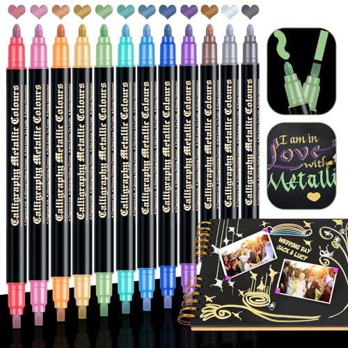 DAPAWIN Dual Tip Metallic Stifte Set, 12 Farben Metallic Marker, für Fotoalbum, Schwarzes Papier, Gästebuch, DIY Scrapbook, Steine, Karten, Goldstift zum Bemalen Keramik, Glas, Holz, Ostern Basteln DAPAWIN Dual Tip Metallic Stifte Set, 12 Farben Metallic Marker, für Fotoalbum, Schwarzes Papier, Gästebuch, DIY Scrapbook, Steine, Karten, Goldstift zum Bemalen Keramik, Glas, Holz, Ostern Basteln von DAPAWIN