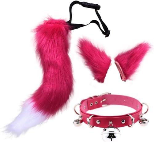 DAPINGP Faux Fox Tail Ears Hair Clip Choker Set, Cat Wolf Animal Tail Headpiece for Halloween Christmas Costume Cosplay (Peach Red) von DAPINGP