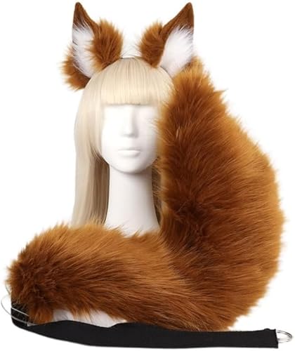 DAPINGP Kunstpelz Fuchsohren und Schwanz Set, Ohren Stirnband Fuchsohren Cosplay Party Fuchs Kostüme für Halloween (7) von DAPINGP