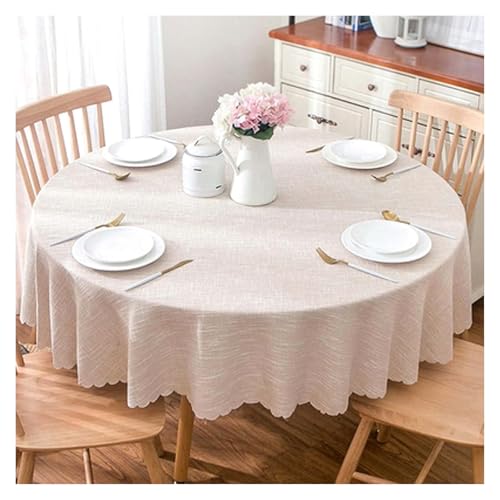 DARANCA Baumwolltischdecken, Leinentischdecke, rund, schlicht und modern, einfarbig, Baumwolle und Leinen, waschbar, fleckenabweisend, for Küche, Garten, Wohnzimmer(Beige,140cm) von DARANCA