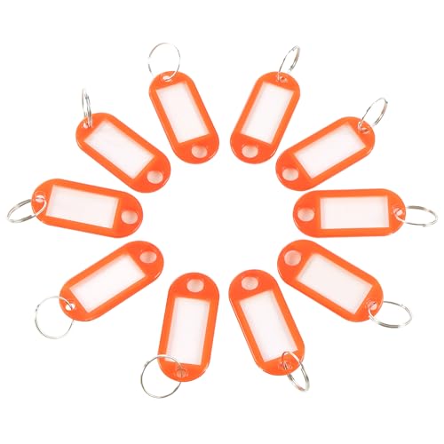 DARDVORLAG 100 Stück Schlüsselanhänger mit Etikett – PP Kunststoff Schlüsselanhänger 5,7 x 4,6 x 1,9 cm, beschriftbare Schlüsselringe für Büro, Hotel, Gepäck, Haustiere (Klassiker, Orange) von DARDVORLAG