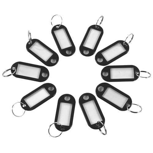 DARDVORLAG 100 Stück Schlüsselanhänger mit Etikett – PP Kunststoff Schlüsselanhänger 5,7 x 4,6 x 1,9 cm, beschriftbare Schlüsselringe für Büro, Hotel, Gepäck, Haustiere (Klassiker, Schwarz) von DARDVORLAG