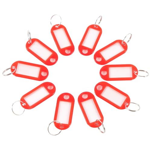 DARDVORLAG 200 Stück Schlüsselanhänger mit Etikett – PP Kunststoff Schlüsselanhänger 5,7 x 4,6 x 1,9 cm, beschriftbare Schlüsselringe für Büro, Hotel, Gepäck, Haustiere (Klassiker, Rot) von DARDVORLAG