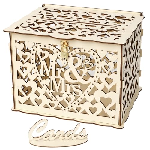 DARENYI Hochzeit Kartenbox,Geschenkbox,Kartenbox,Hochzeitsbox,Geschenkkarten Box,mit Vorhängeschloss Dekoration,Holz,Vintage,für Hochzeiten,Jubiläen Brautparty,Geburtstagsfeier von DARENYI