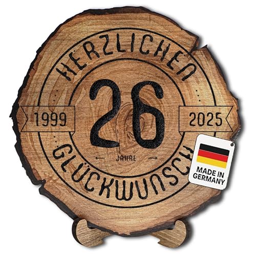 DARO Design – Baumscheibe mit Gravur für 26. Geburtstag – Geburtstags Geschenk aus Holz – Hochwertige Holz Geschenke mit Gravur ideal für Geburtstag – Dicke 6mm, Durchmesser 30cm – Made in Germany DARO Design – Baumscheibe mit Gravur für 26. Geburtstag – Geburtstags Geschenk aus Holz – Hochwertige Holz Geschenke mit Gravur ideal für Geburtstag – Dicke 6mm, Durchmesser 30cm – Made in Germany von DARO Design