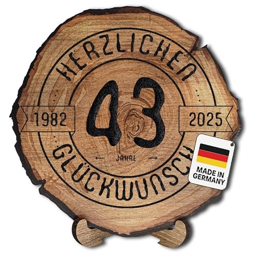 DARO Design – Baumscheibe mit Gravur für 43. Geburtstag – Geburtstags Geschenk aus Holz – Hochwertige Holz Geschenke mit Gravur ideal für Geburtstag – Dicke 6mm, Durchmesser 30cm – Made in Germany DARO Design – Baumscheibe mit Gravur für 43. Geburtstag – Geburtstags Geschenk aus Holz – Hochwertige Holz Geschenke mit Gravur ideal für Geburtstag – Dicke 6mm, Durchmesser 30cm – Made in Germany von DARO Design