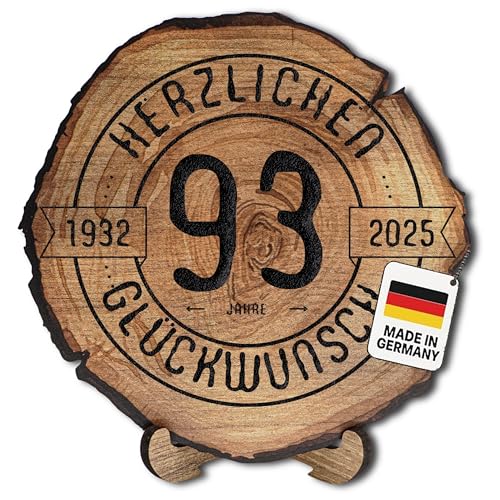 DARO Design – Baumscheibe mit Gravur für 93. Geburtstag – Geburtstags Geschenk aus Holz – Hochwertige Holz Geschenke mit Gravur ideal für Geburtstag – Dicke 6mm, Durchmesser 20cm – Made in Germany von DARO Design