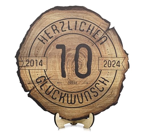 DARO Design - Holzscheibe - 10 Jahre - Größe 20cm- Geschenk zum Jubiläum, 10 Geburtstag, Jahrestag - Herzlichen Glückwunsch von DARO Design