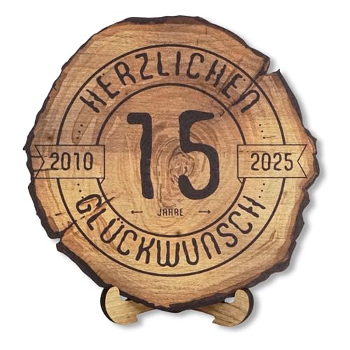 DARO Design - Holzscheibe - 15 Jahre - Größe 20cm- Geschenk zum Jubiläum, 15 Geburtstag, Jahrestag - Herzlichen Glückwunsch von DARO Design