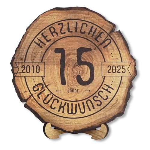 DARO Design - Holzscheibe - 15 Jahre - Größe 30cm- Geschenk zum Jubiläum, 15 Geburtstag, Jahrestag - Herzlichen Glückwunsch 2025 von DARO Design