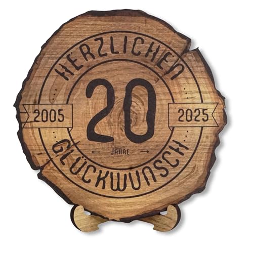 DARO Design - Holzscheibe - 20 Jahre - Größe 30cm- Geschenk zum Jubiläum, 80 Geburtstag, Jahrestag - Herzlichen Glückwunsch von DARO Design