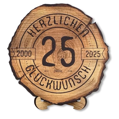 DARO Design - Holzscheibe - 25 Jahre - Größe 20cm- Geschenk zum Jubiläum, 25 Geburtstag, Jahrestag - Herzlichen Glückwunsch 2025 von DARO Design