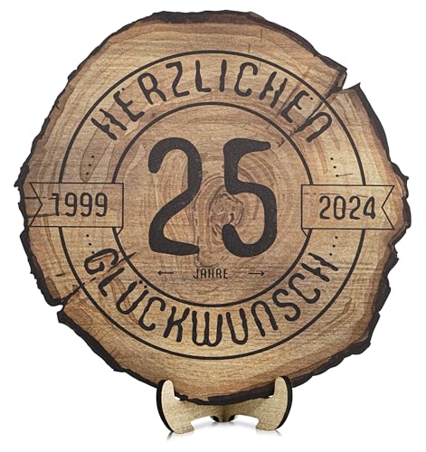 DARO Design - Holzscheibe - 25 Jahre - Größe 20cm- Geschenk zum Jubiläum, 80 Geburtstag, Jahrestag - Herzlichen Glückwunsch von DARO Design