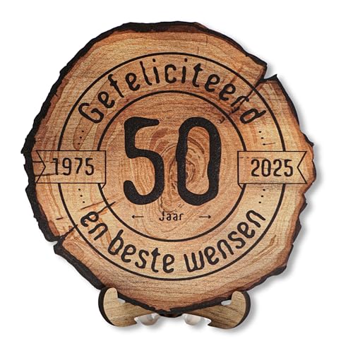 DARO Design - Holzscheibe - 50 Jahre - Größe 20cm- Geschenk zum Jubiläum, 50 Geburtstag, Jahrestag - Herzlichen Glückwunsch Niederländisch DARO Design - Holzscheibe - 50 Jahre - Größe 20cm- Geschenk zum Jubiläum, 50 Geburtstag, Jahrestag - Herzlichen Glückwunsch Niederländisch von DARO Design