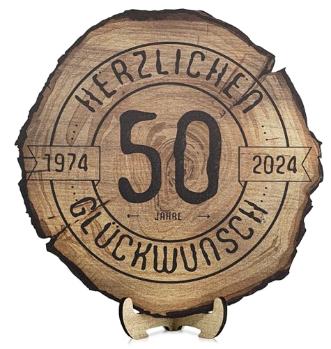 DARO Design - Holzscheibe - 50 Jahre - Größe 30cm- Geschenk zum Jubiläum, 80 Geburtstag, Jahrestag - Herzlichen Glückwunsch von DARO Design