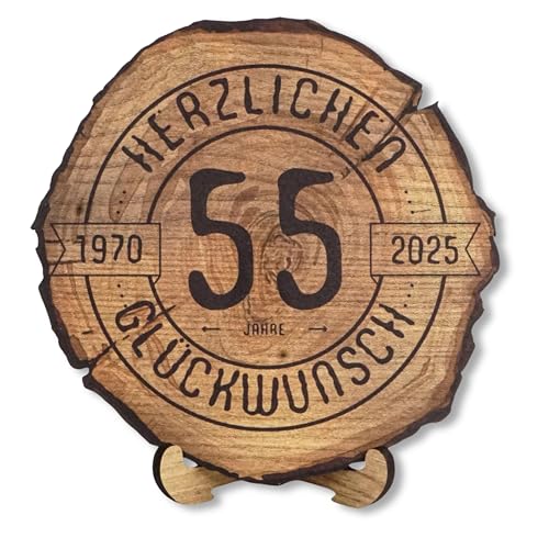 DARO Design - Holzscheibe - 55 Jahre - Größe 20cm- Geschenk zum Jubiläum, 55 Geburtstag, Jahrestag - Herzlichen Glückwunsch 2025 von DARO Design