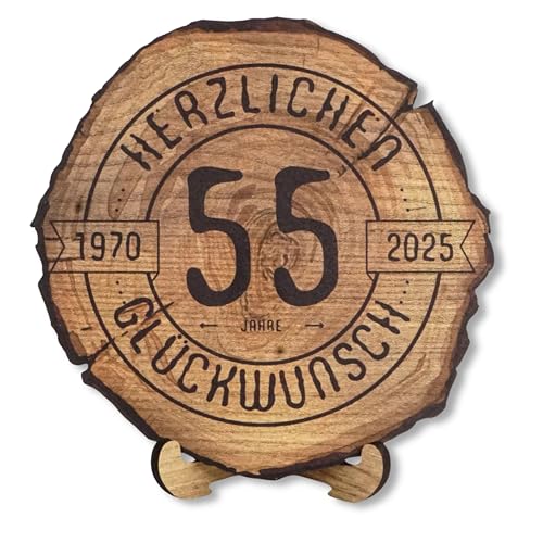 DARO Design - Holzscheibe - 55 Jahre - Größe 20cm- Geschenk zum Jubiläum, 55 Geburtstag, Jahrestag - Herzlichen Glückwunsch von DARO Design