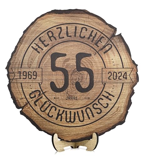 DARO Design - Holzscheibe - 55 Jahre - Größe 20cm- Geschenk zum Jubiläum, 55 Geburtstag, Jahrestag - Herzlichen Glückwunsch von DARO Design