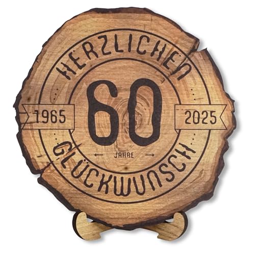 DARO Design - Holzscheibe - 60 Jahre - Größe 20cm- Geschenk zum Jubiläum, 60 Geburtstag, Jahrestag - Herzlichen Glückwunsch 2025 von DARO Design