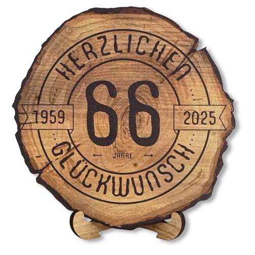 DARO Design - Holzscheibe - 66 Jahre - Größe 20cm- Geschenk zum Jubiläum, 66 Geburtstag, Jahrestag - Herzlichen Glückwunsch von DARO Design