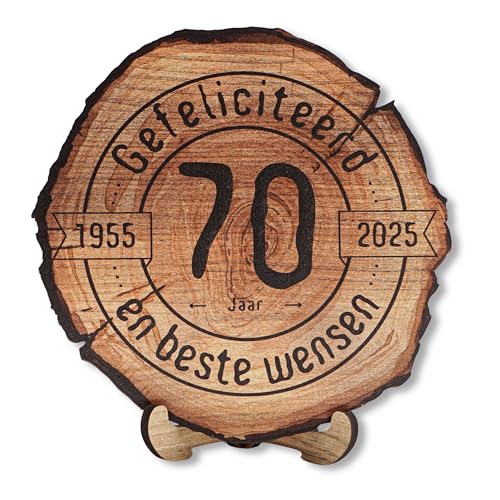 DARO Design - Holzscheibe - 70 Jahre - Größe 20cm- Geschenk zum Jubiläum, 70 Geburtstag, Jahrestag - Herzlichen Glückwunsch Niederländisch von DARO Design
