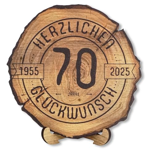 DARO Design - Holzscheibe - 70 Jahre - Größe 30cm- Geschenk zum Jubiläum, 70 Geburtstag, Jahrestag - Herzlichen Glückwunsch 2025 von DARO Design