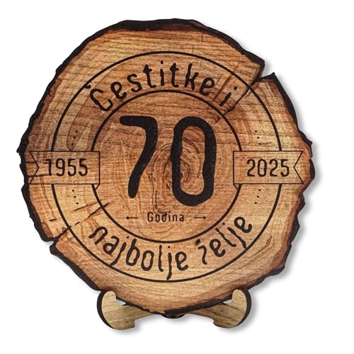 DARO Design - Holzscheibe - 70 Jahre - Größe 30cm - Kroatisches Geschenk zum Jubiläum, 70 Geburtstag, Jahrestag - Herzlichen Glückwunsch Kroatisch von DARO Design
