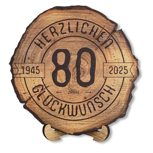 DARO Design - Holzscheibe - 80 Jahre - Größe 20cm- Geschenk zum Jubiläum, 80 Geburtstag, Jahrestag - Herzlichen Glückwunsch von DARO Design