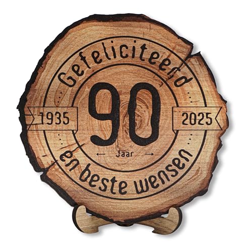 DARO Design - Holzscheibe - 90 Jahre - Größe 20cm- Geschenk zum Jubiläum, 90 Geburtstag, Jahrestag - Herzlichen Glückwunsch Niederländisch DARO Design - Holzscheibe - 90 Jahre - Größe 20cm- Geschenk zum Jubiläum, 90 Geburtstag, Jahrestag - Herzlichen Glückwunsch Niederländisch von DARO Design
