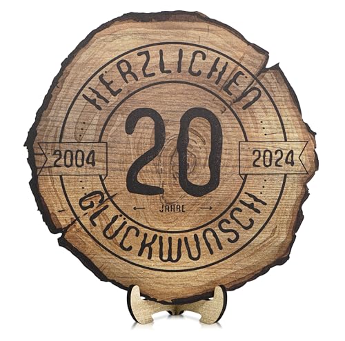 DARO Design - Holzscheibe - 20 Jahre - Größe 20cm- Geschenk zum Jubiläum, 20 Geburtstag, Jahrestag - Herzlichen Glückwunsch von DARO Design