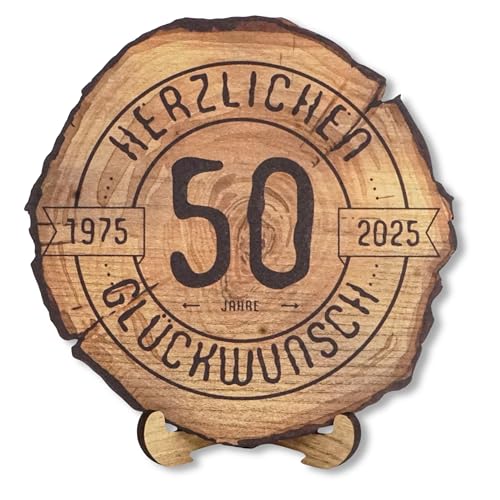 DARO Design - Holzscheibe - 50 Jahre - Größe 20cm- Geschenk zum Jubiläum, 50 Geburtstag, Jahrestag - Herzlichen Glückwunsch 2025 von DARO Design