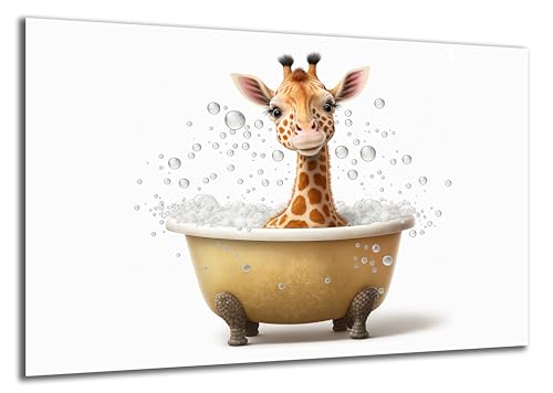 DARO Design - Toiletten-Bild auf 6mm HDF 30x20 cm Baby Giraffe in der Badewanne - Wand-Deko Bilder Lustiges Geschenk von DARO Design