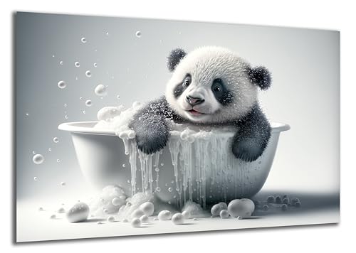 DARO Design - Toiletten-Bild auf 6mm HDF 30x20 cm Baby Panda in der Badewanne - Wand-Deko Bilder Lustiges Geschenk von DARO Design