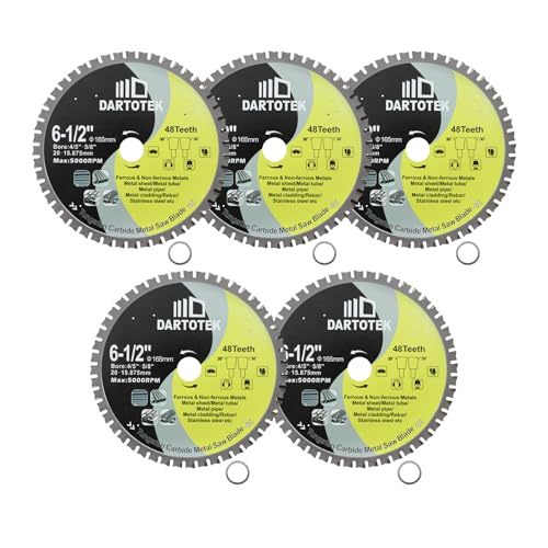 165mm TCT Sägeblätter, 48 Zähne Metalltrennscheibe Wolframkarbid bestückte Kreissäge für Eisen, Edelstahl, Nickel, Titan, Eisenmetalle und Stahlrohre,5 Stück von DARTOTEK