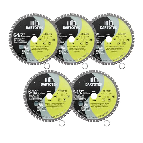 165mm TCT Sägeblätter, 48 Zähne Metalltrennscheibe Wolframkarbid bestückte Kreissäge für Eisen, Edelstahl, Nickel, Titan, Eisenmetalle und Stahlrohre,5 Stück von DARTOTEK