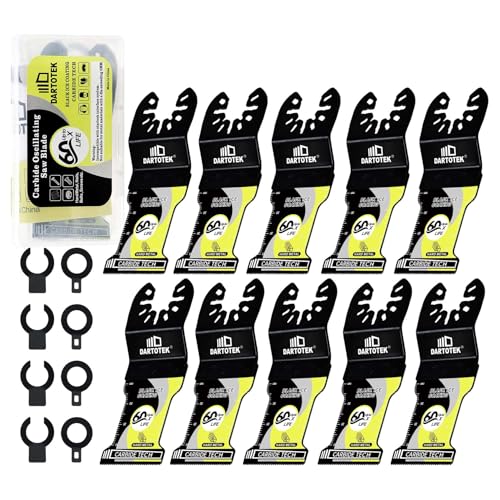 DARTOTEK 34MM Wolframkarbid oszillierend Schwarzes Eis beschichtet 10PCS Multi-Tool-Klingen, Sägeblätter für Holz mit Nägeln, Metall, Kunststoff, Trockenbauwände - 42mm x 1.0mm x 23T (mit 20 Adaptern) DARTOTEK 34MM Wolframkarbid oszillierend Schwarzes Eis beschichtet 10PCS Multi-Tool-Klingen, Sägeblätter für Holz mit Nägeln, Metall, Kunststoff, Trockenbauwände - 42mm x 1.0mm x 23T (mit 20 Adaptern) von DARTOTEK