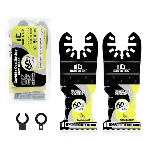 DARTOTEK 34MM Wolframkarbid oszillierend Schwarzes Eis beschichtet 2PCS Multi-Tool-Klingen, Sägeblätter für Holz mit Nägeln, Metall, Kunststoff, Trockenbauwände - 42mm x 1.0mm x 23T (mit 4 Adaptern） von DARTOTEK