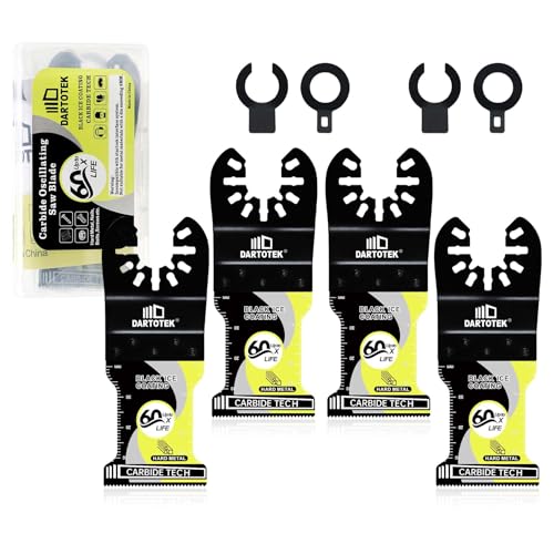 DARTOTEK 34MM Wolframkarbid oszillierend Schwarzes Eis beschichtet 4PCS Multi-Tool-Klingen, Sägeblätter für Holz mit Nägeln, Metall, Kunststoff, Trockenbauwände - 42mm x 1.0mm x 23T (mit 8 Adaptern) DARTOTEK 34MM Wolframkarbid oszillierend Schwarzes Eis beschichtet 4PCS Multi-Tool-Klingen, Sägeblätter für Holz mit Nägeln, Metall, Kunststoff, Trockenbauwände - 42mm x 1.0mm x 23T (mit 8 Adaptern) von DARTOTEK