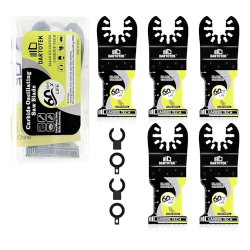 DARTOTEK 34MM Wolframkarbid oszillierend Schwarzes Eis beschichtet 5PCS Multi-Tool-Klingen, Sägeblätter für Holz mit Nägeln, Metall, Kunststoff, Trockenbauwände - 42mm x 1.0mm x 23T (mit 10 Adaptern) DARTOTEK 34MM Wolframkarbid oszillierend Schwarzes Eis beschichtet 5PCS Multi-Tool-Klingen, Sägeblätter für Holz mit Nägeln, Metall, Kunststoff, Trockenbauwände - 42mm x 1.0mm x 23T (mit 10 Adaptern) von DARTOTEK