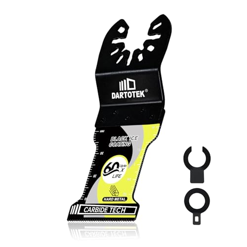 DARTOTEK 34MM Wolframkarbid oszillierend Schwarzes Eis beschichtet Multi-Tool-Klingen, Schneidsägeblätter für Holz mit Nägeln, Metall, Kunststoff, Trockenbau - 42mm x 1.0mm x 23T (mit 2 Adaptern） von DARTOTEK