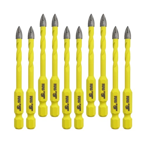 Fliesenbohrer Betonbohrer DARTOTEK Mauerwerk 5mm Lochsäge für Fliesen, Ziegel, Glas, Wolframkarbidspitze Arbeit mit Keramikfliesen, Wandspiegel, Pflasterstein auf Beton oder Ziegelwand, 10 Stück von DARTOTEK