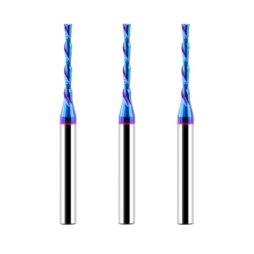 Spiralfräser Abwärtsschnitt, 3mm Schnittdurchmesser, 25mm Schnitthöhe, Wolframkarbid Bohrer mit Nano Blau Beschichtung, CNC Fräser Endfräsen für Holzschnitt, Schnitzen, Gravieren,3Stück Spiralfräser Abwärtsschnitt, 3mm Schnittdurchmesser, 25mm Schnitthöhe, Wolframkarbid Bohrer mit Nano Blau Beschichtung, CNC Fräser Endfräsen für Holzschnitt, Schnitzen, Gravieren,3Stück von DARTOTEK