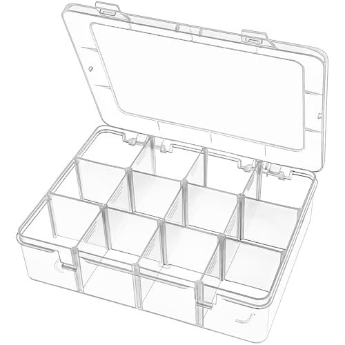 DARUITE Sortierboxen für Kleinteile, 12 Raster Aufbewahrungsboxen,Plastik Sortimentsboxen,Einstellbar Sortierkasten für Angelausrüstung Kleinteile Bügelperlen Ohrringe Perlen Nähgarn von DARUITE
