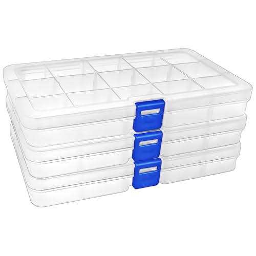 Sortierboxen für Kleinteile,DARUITE 15 Raster Aufbewahrungsbox,Plastik Sortimentsboxen,Einstellbar Sortierkasten für Kleinteile Schmuck Schrauben Bügelperlen Ohrringe Perlen Nähgarn(3 Stück) von DARUITE