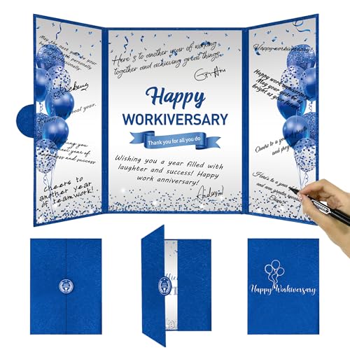 DARUNAXY Blau/silberfarbene Party-Dekorationen, marineblau, Happy Work Anniversary Alternative, Unterschrift, Gästebuch für Männer und Frauen, Mitarbeiter, Geschäftsgeschenke, Unterschriftenbrett für DARUNAXY Blau/silberfarbene Party-Dekorationen, marineblau, Happy Work Anniversary Alternative, Unterschrift, Gästebuch für Männer und Frauen, Mitarbeiter, Geschäftsgeschenke, Unterschriftenbrett für von DARUNAXY